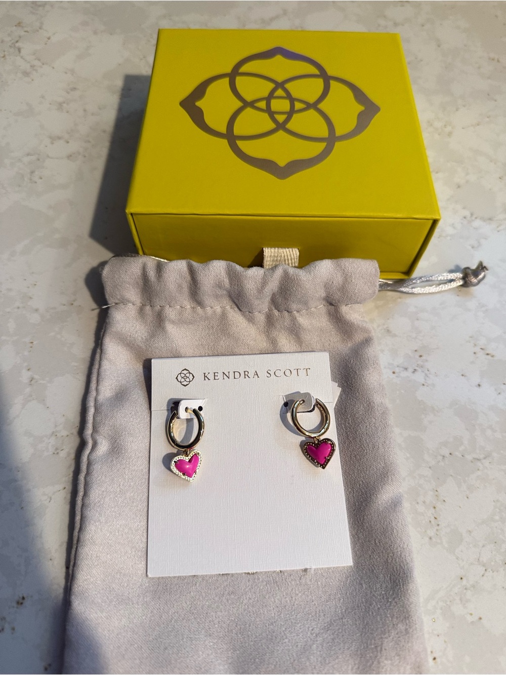 Kendra Scott Gold Hoop Earrings with Pink Heart Charms